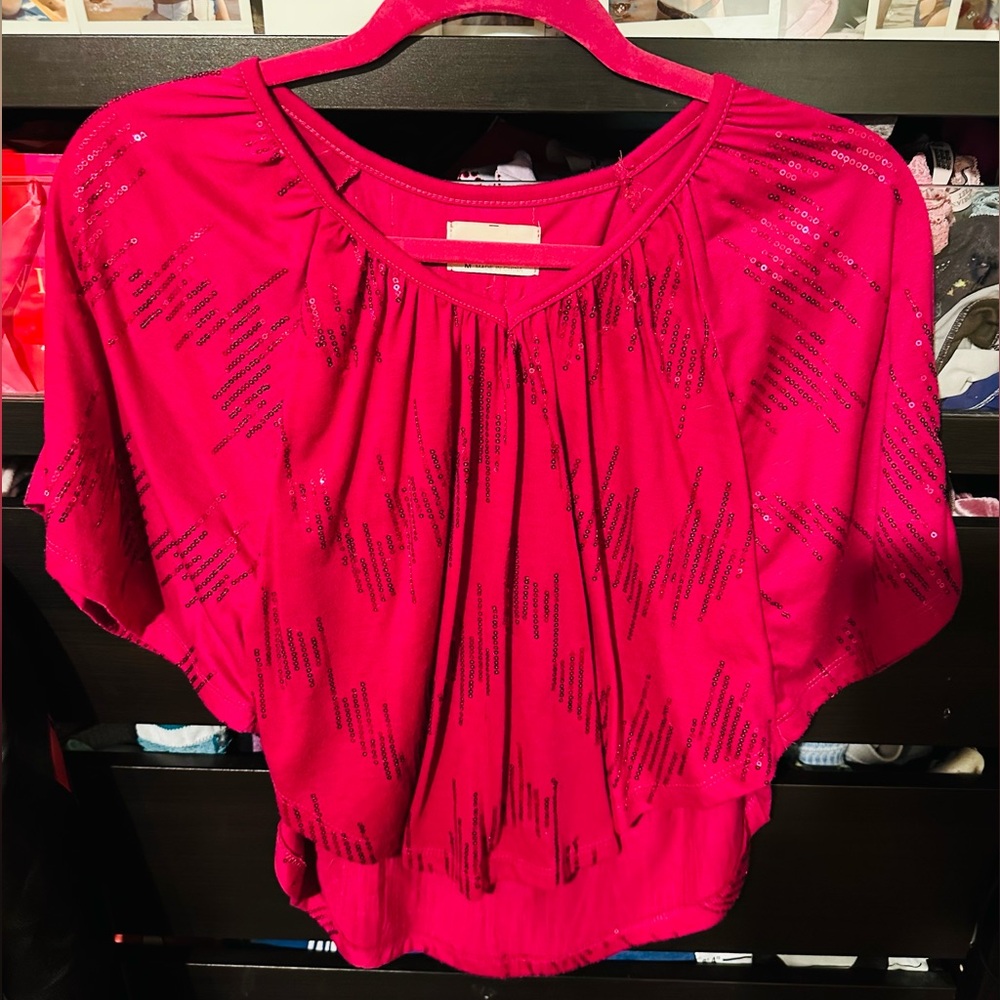 Hot pink batwing shirt with sequins magenta medium party shirt